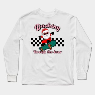 Retro Santa Claus Skateboard Christmas - Vintage Holiday Ride Long Sleeve T-Shirt